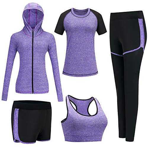 BOTRE Damen Traingsanzug Sport Set 5er-Set Sportanzüge Jogginganzug PLm...