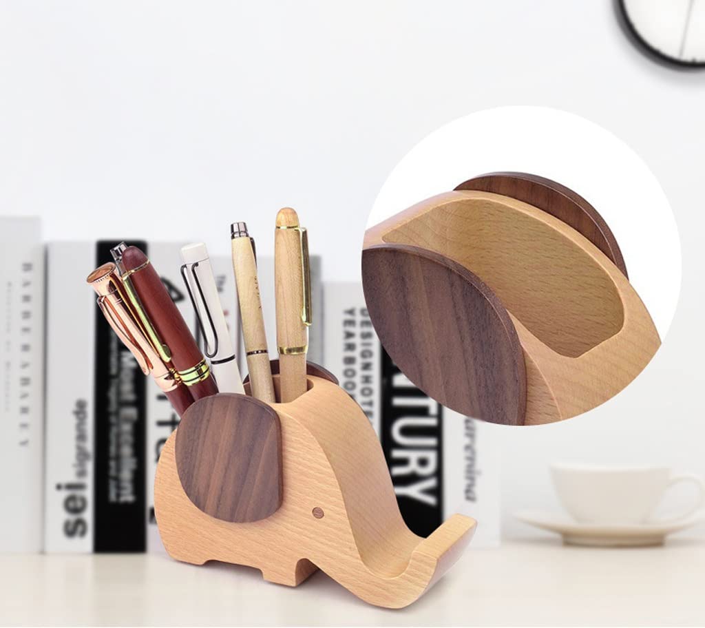 Stifthalter für den Schreibtisch, Stifthalter aus Holz mit Telefonständer, Mehrzweck-Schreibtisch-Organizer for Büro und Zuhause
