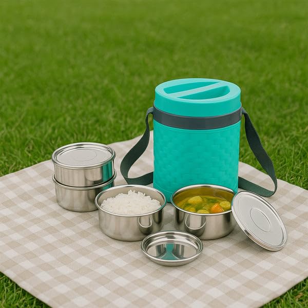 Image of Double Wall Insulated Tiffin with Handle | Stackable Hot Food Container