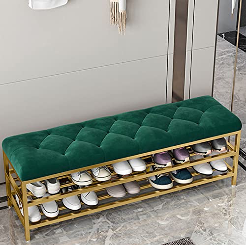 Banc à chaussures d'entrée avec tabouret et étagère de rangement - 2