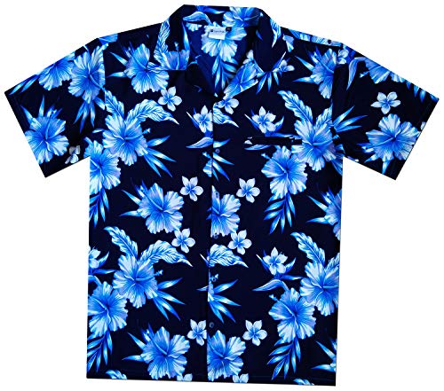 Virgin Crafts - Camisa hawaiana clásica de manga corta con botones para hombre, diseño de hibisco - - XL|pecho :132 cm