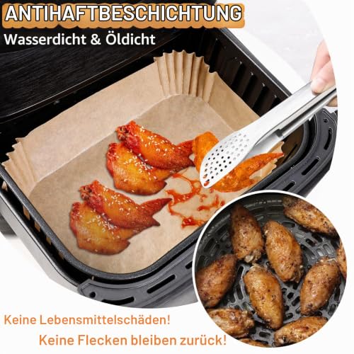 AiQInu Backpapier für Heißluftfritteuse mit Doppelkammer, 100 Stück 22x14cm Rechteckig Airfryer Backpapier Antihaft-Einweg Wasserdicht… – Ansicht 6