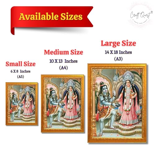 Image of CRAFT QUEST Shiva & Maa Annapurna devi sitting on throne photo frame with Laminated Poster for Kitchen Worship (Golden, 6 X 8 Inches)