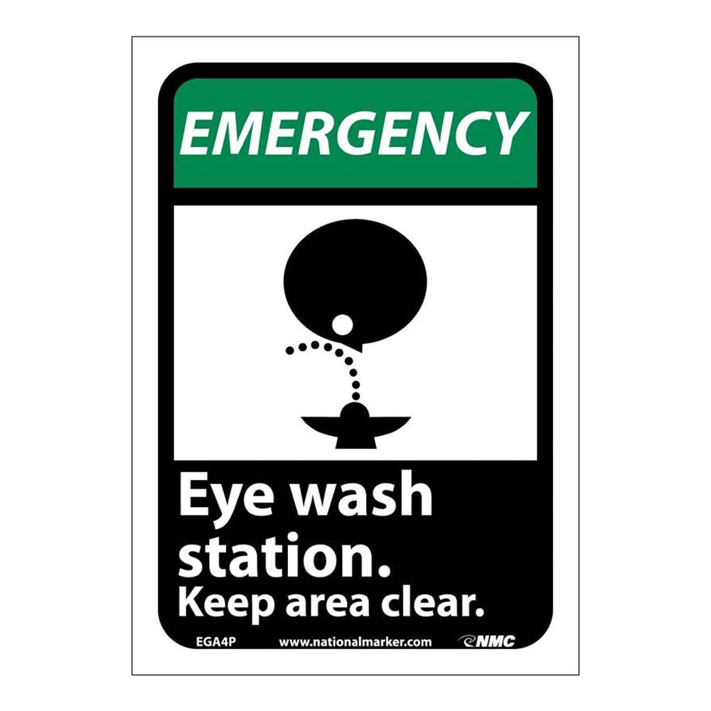 "Eye Wash Station Keep Area Clear" with Graphic Emergency Sign by National Marker – 14x10 inches, Plastic, Model EGA4RB