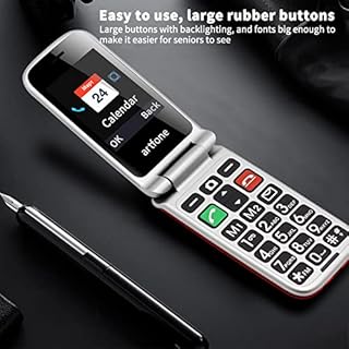 artfone CF241 Flip mobile Phone for Elderly People, Simple Big Button Flip Phone for Seniors, GSM Phones Unlocked SIM Free with 2.4" Large Screen(Red)