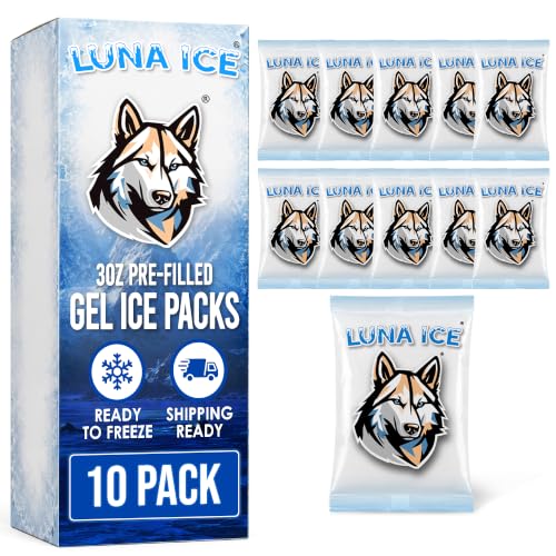 Image of Reusable Gel Freezer Packs for Shipping Food - 3oz Pre-Filled 10 Pack - Long Lasting Dry ice Packs for Frozen Food & Perishables