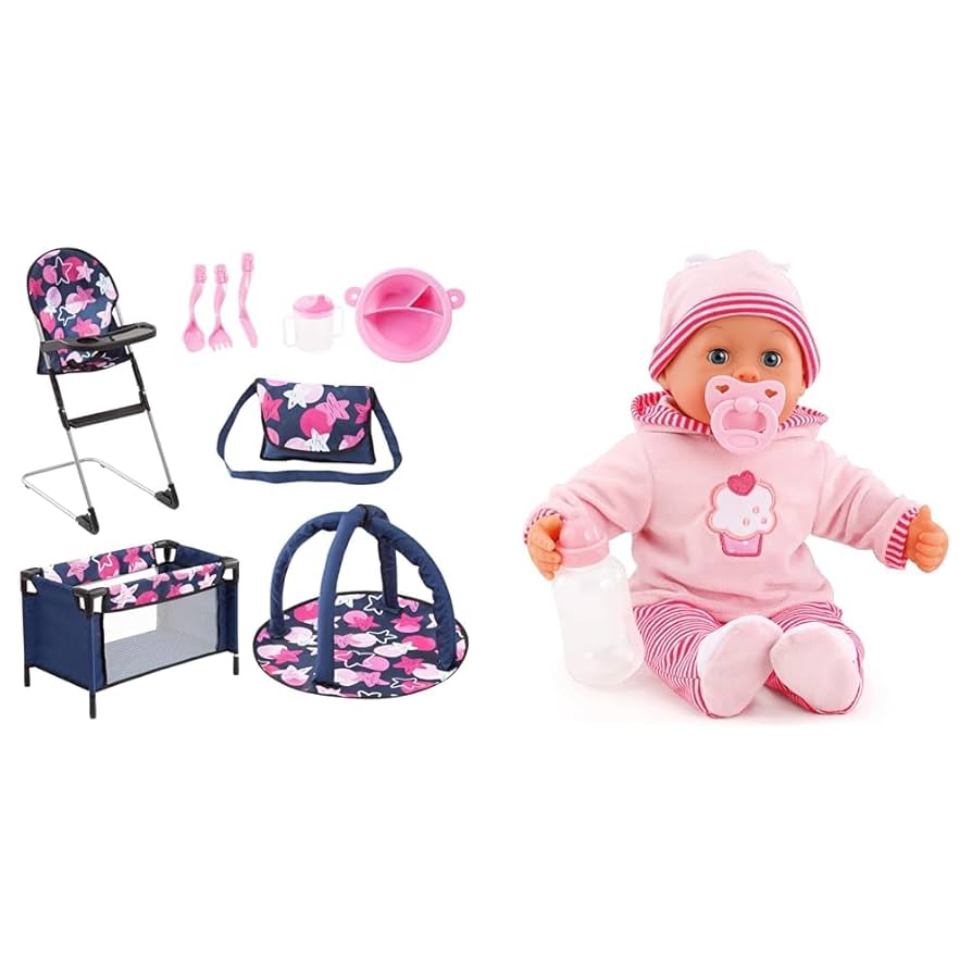 Bayer Design 61769AB Puppen Set 9 in 1 mit Reisebett