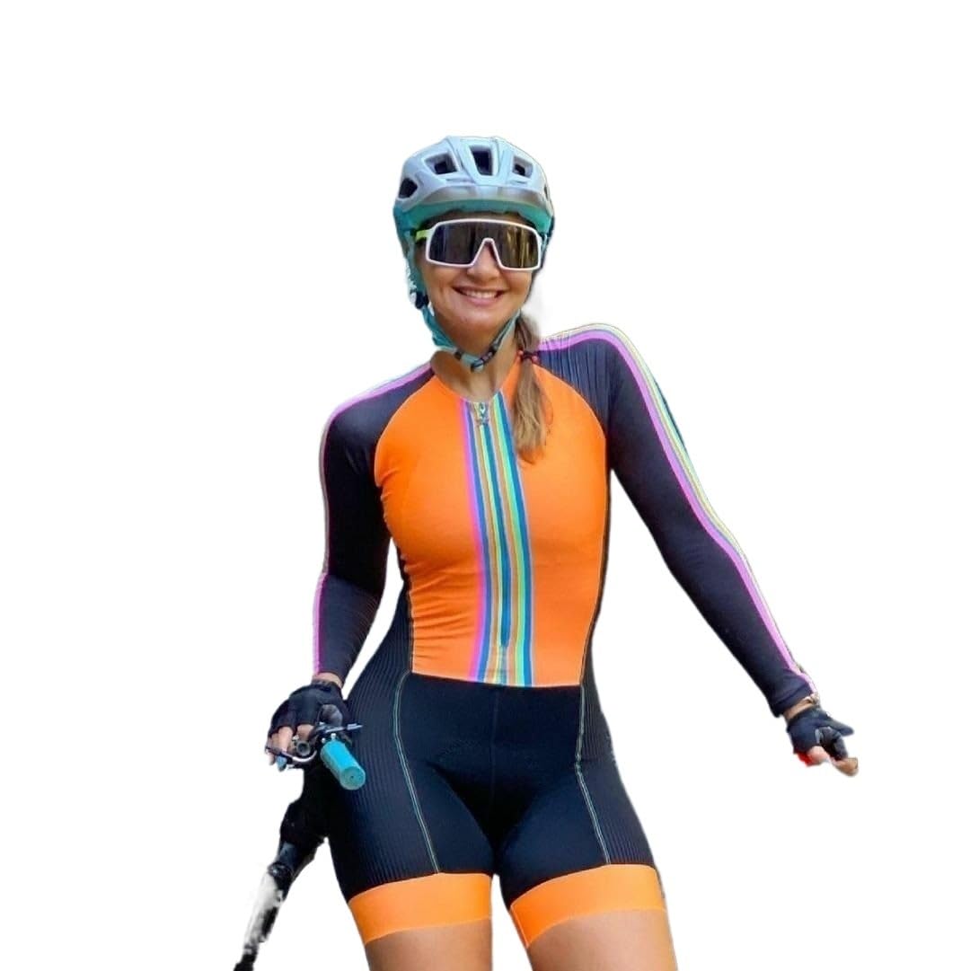 Conjuntos de triatlón for Mujer, Jersey de Ciclismo de Manga Larga con Bolsillos, Mono de Ciclismo, Traje de Ciclismo de montaña de Verano (Color : A, Size : XX-Small)