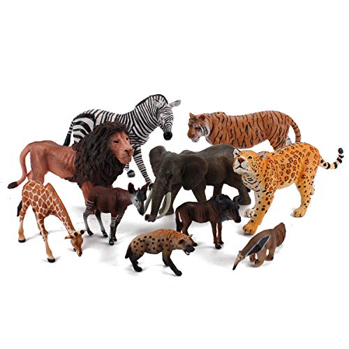 Image of 10 PCS Wildlife Grassland Animal Figures Model Figurines Lion Tiger Anteater Leopard Party Favors Supplies Cake Toppers Decoration Cognitive Toys Set for Boys Girls Kid