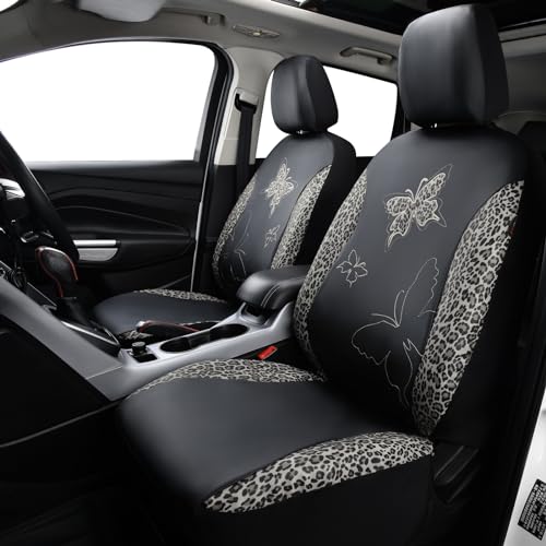 Flying Banner Butterfly car seat Covers ful Set Fashion Universal Lady Woman Female Rear Bench Split Colorized (Full Set - Faux Leather, Leopard Gray), FB-077 by Flying Banner - Image 2