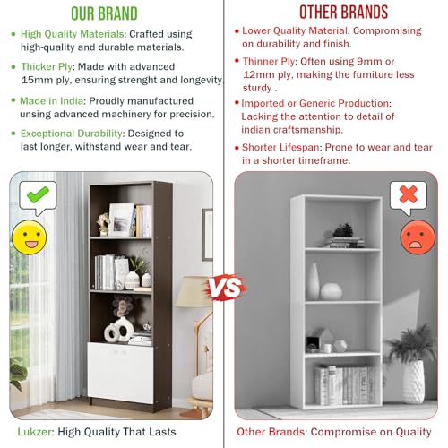 Image of Lukzer 4-Layer Engineered Wood Bookshelf with Door | Multipurpose Storage Cabinet for Home, Office, Library | Wenge Finish | (Wenge /MR-020 /178 x 60 x 30 cm) DIY Assembly with Detachable Components