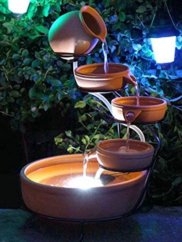 image for ASC Cascade Ceramic Solar Water Fountain Bowls 5 Tierd with Panel Pump