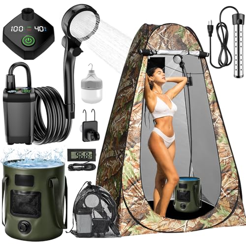 Kit de ducha portátil para camping HeiPen con batería recargable de 6000mAh y pantalla LED inteligente, para camping, senderismo, RV, playa y viajes miniatura 1