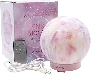 VIA K STUDIO Remote Control Available LED Moon Night Light 6 Inch 3D Moon Lamp Operated 7 Color 15 Operating Modes Aroma Diffuser Humidification Function LED USB Charge for Bed Room Decor Gift