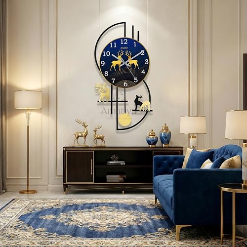 Image of Decorative Analog Wall Clock /Metal Wall Clock /Deer Wall Watch Big Size for Living Room,Bedroom,Office Decoration - 24x12 Inches