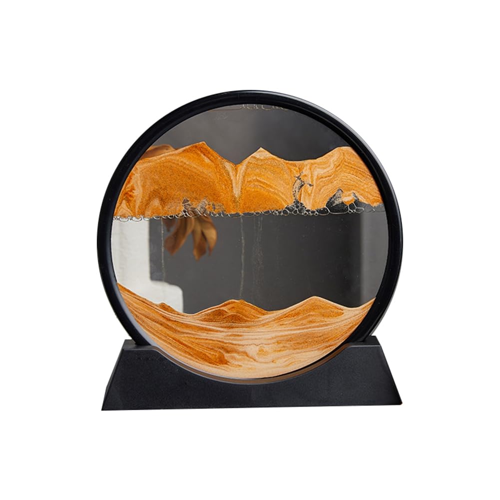 qimoi Sandscape Moving Sand Art Picture Round Hourglass 3D Mountain Sandscape Motion Display Flowing Sand Painting