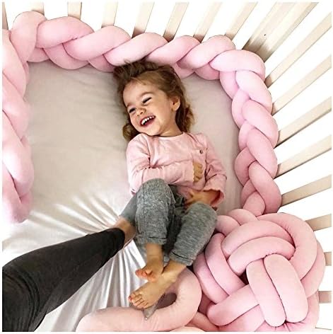LOAOL Baby Crib Bumper Knotted Braided Plush Nursery Cradle Decor Newborn Gift Pillow Cushion Junior Bed Sleep Bumper (4 Meters, Mint)