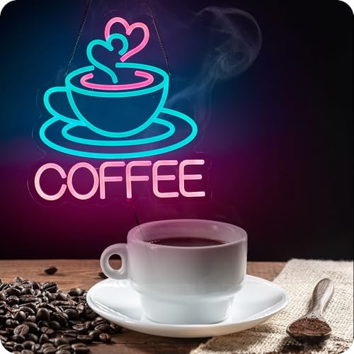 Image of Coffee Neon Sign for Business, USB Powered Dimmable Bright Signs for Coffee Shop Bar Station (16.5 X 12.6 in)