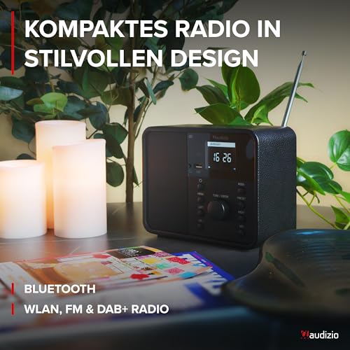 Audizio Nardo - Internetradio WLAN und DAB Radio mit Bluetooth, 40 Watt Lautsprecher, FM & UKW, Auto-Suchlauf, 250 Speicherplätze, Fernbedienung, Wecker, Sleeptimer, USB, DAB+ Küchenradio - Schwarz – Bild 3