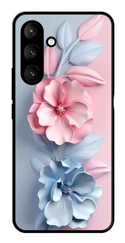 Image of AARFAA Compatible for Samsung Galaxy S26 5G Mobile Phone Back Cover Case for Metal | for Boys Girls | Blue & Pink Flower Printed Rubber Silicone Soft TPU Sides with Camera Protection
