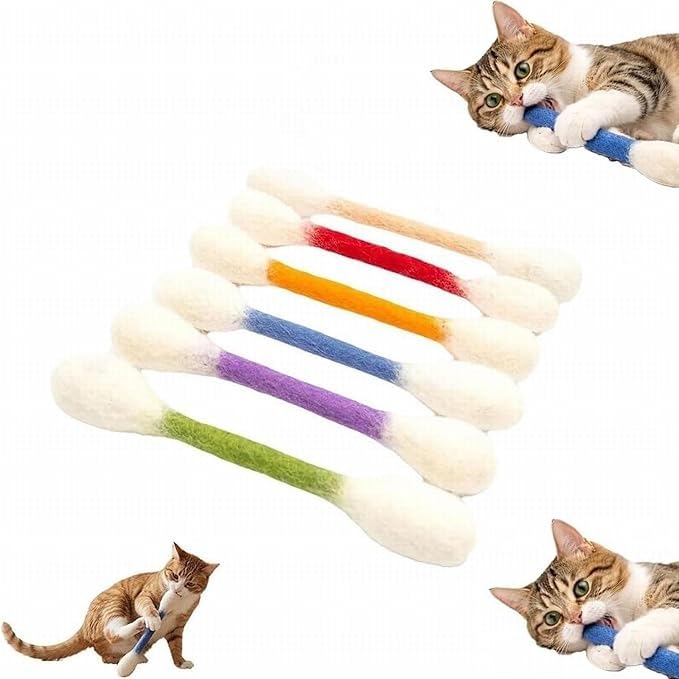 Giant Qtip Cat Toy,Cotton Swabs Cat Toys with Catnip,6pc Cotton Swabs Qtip Cat Toy With Catnip Kitten Chew Toys Teething Sticks Interactive Felt Kitty Kicker Play Lover Gift Accessories (Mixed colors)
