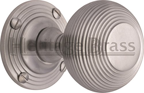 Heritage Brass Reeded Poignée de porte avec serrure à mortaiser Finish Satin Chrome