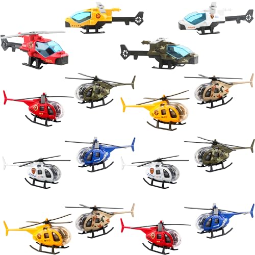 16 Pack Diecast Helicopters Toy Small Helicopters Model Police Fire Engineering Military Helicopters for Kids Birthday Children\'s Day Party Gifts Classroom Rewards
