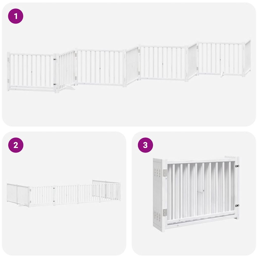 Homgoday Barrera para Perros,Barrera de Seguridad para Perros Mascotas,Valla Perros Interior Puerta de Perros Plegable 8 Paneles Madera álamo Blanca 640 cm