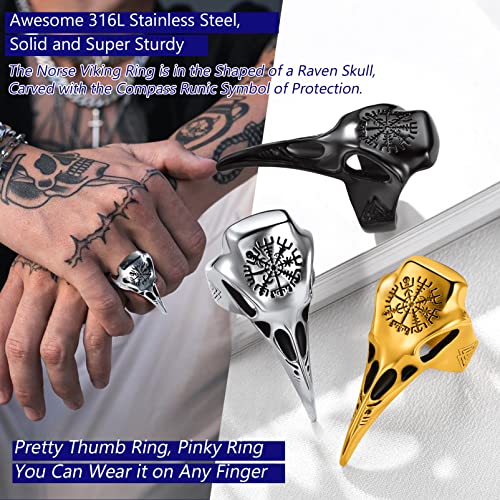 PROSTEEL Mens Gothic Biker Ring, 316L Stainless Steel Dragon Claw Eye Ring/Raven Skull Ring/Octopus Ring, Cool and Masculine, Size 7-14, Black/18K Gold Plated, Come with Box2