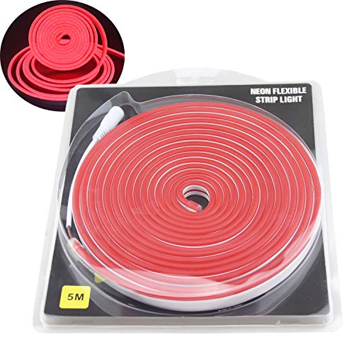 Rextin 16.4ft Dimmable White led Light Strip Flexible Silicone LED Neon Rope Lights DC12V IP67 for DIY Indoor & Outdoor Sign Letters Kichen Clubs Shopping malls Holiday Event (Red)
