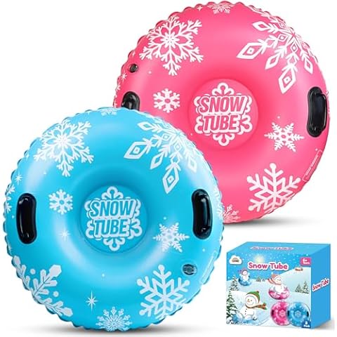 ZMLM Snow Tube for Sledding - Inflatable Snow Sled for Kids and Adults Heavy Duty Blow Up Tube with Handles Outdoor Winter Snow Toys for Tubing Sled Gift Kits 2 Pack Cover