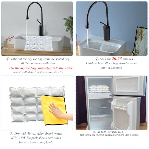 Image of Ice Packs for Shipping Frozen Food 24+ Hour Cold Pack for Coolers 10 Sheets | Soak for 25-35 minutes or Longer - Expand - Dry - Frozen, Upgraded Anti-sticking Design, Paquetes de Hielo Seco