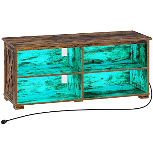 Rolanstar TV Stand with Power Outlet & LED Lights, 43" TV Cabinet for TV up to 60 Inches, Entertainment Center with Shelves & Cable Management, TV Console for Living Room Bedroom, Rustic Brown Rolanstar TV Stand with Power Outlet & LED Lights, 43" TV Cabinet for TV up to 60 Inches, Entertainment Center with Shelves & Cable Management, TV Console for Living Room Bedroom, Rustic Brown
