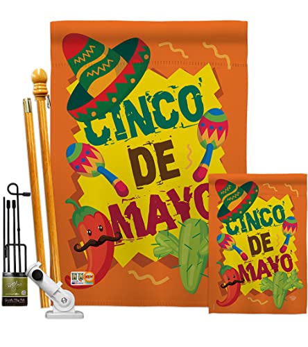 Cinco de Mayo Garden House Flag - Kit Summer Mexican Fiesta Party Cactus PinataOutdoor Summertime Sunny - Decoration Banner Small Yard Gift Double-Sided Made in USA 28 X 40