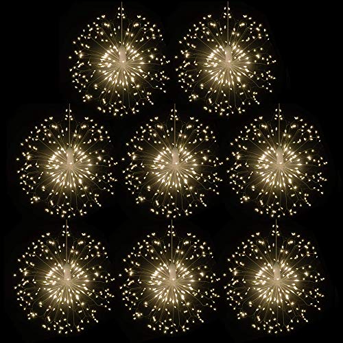 Greatest Product 8 packs Firework Lights Copper Wire LED Lights, 8 Modes Dimmable String Fairy Lights with Remote Control, Waterproof Hanging Starburst Lights for Parties,Home,Christmas Outdoor Decoratio (WarmWhite)