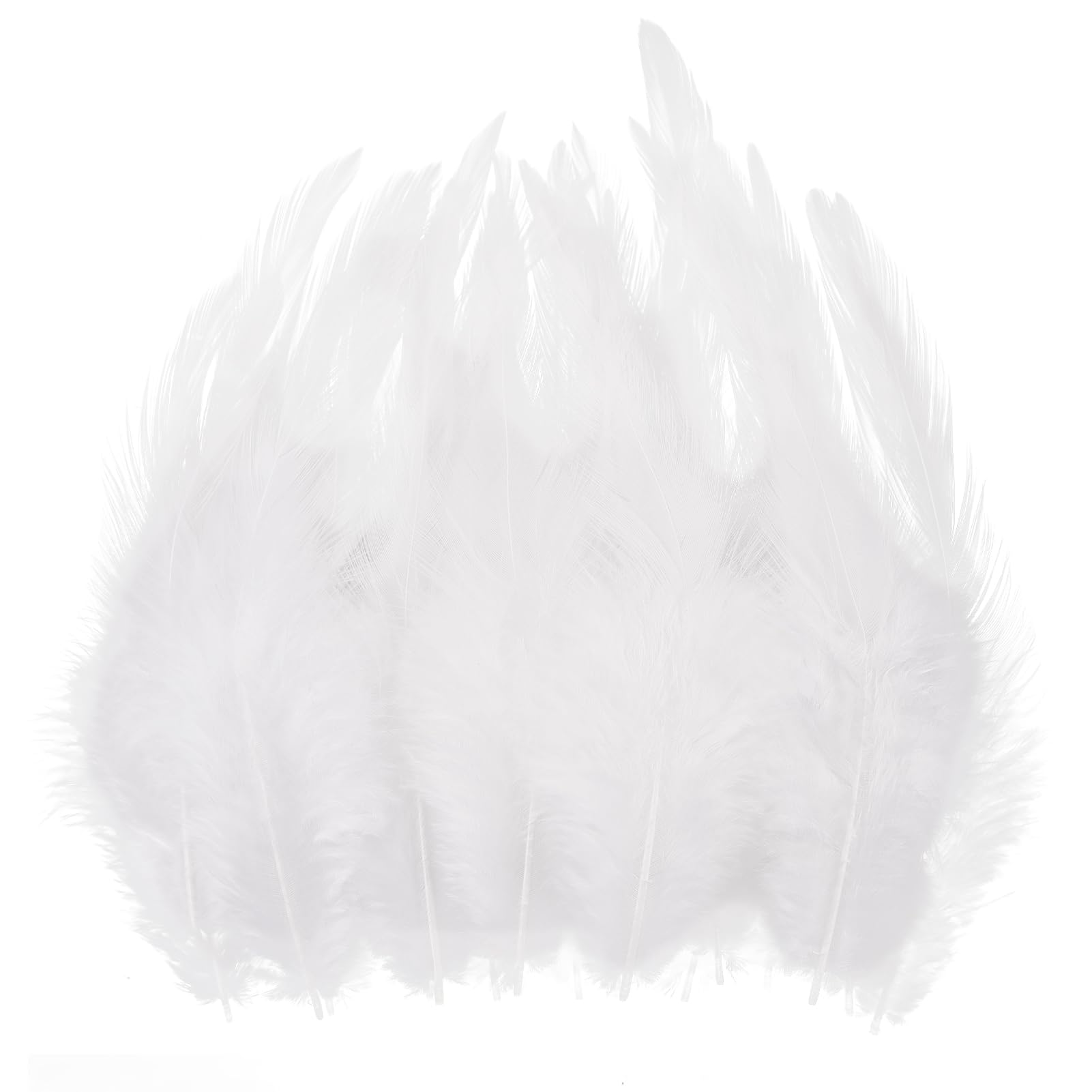 whitefeather Craft Feathers Bulk Pack - 300PCS Assorted Colorful Feathers for Crafting, Hat Decorating, Carnival DIY Projects (4-6 Inch Small Feathers, Synthetic Craft Materials) (White)