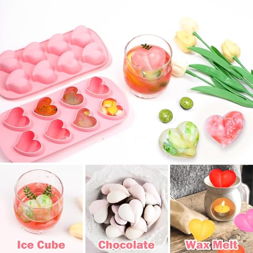 Webake Heart Ice Cube Tray Silicone 3 Pcs Heart Shape Ice Cube Moulds Valentines Chocolate Moulds for Chocolate Ice Cube, Wax Melt - Image 2