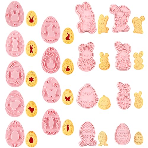JSTHHTT Lot de 17 emporte-pièces en forme de lapin 3D pour pâte à modeler en forme de papillon, poussin, œufs de Pâques, biscuits