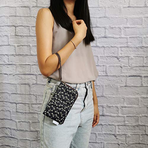 Image of Taianda Women Phone Wristlet Wallet Pouch, Dual Slots (Dragonfly Navy Blue)