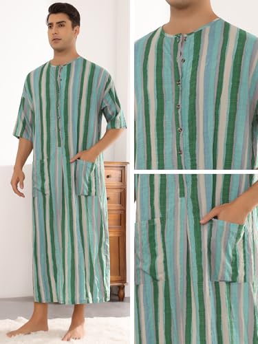 Lars Amadeus Striped Nightshirts for Men's Contrast Colors Short Sleeves Sleep Shirts Stripes Nightgown3