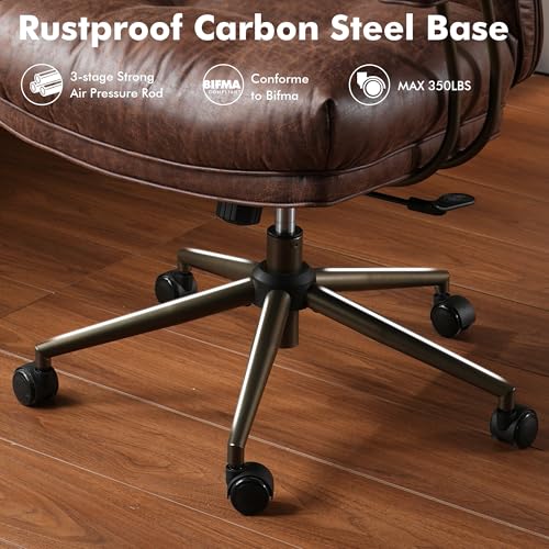 Image of High Back Executive Office Chair with Comfortable Deep Seat,Brown Mid Century Modern Office Chairs,Ergonomic Big and Tall Computer Desk Chair with Lumbar Support(Dark Brown Suede)