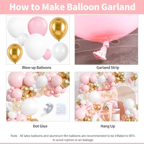 Image of Pink and White Balloon Arch Kit, 121Pcs Pink Gold White Confetti Garland