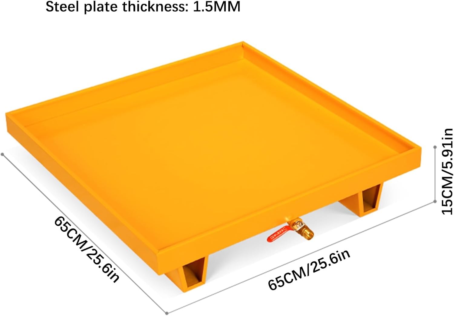 Oil Tank Spill Tray,Spill Platform with Drain, Large Spill Containment Pallet, Industrial Warehouses Factory Garage Leak Proof Tray, Metal Firm Oil Dr(A 65x65x15CM/25.6x25.6x5.91in)