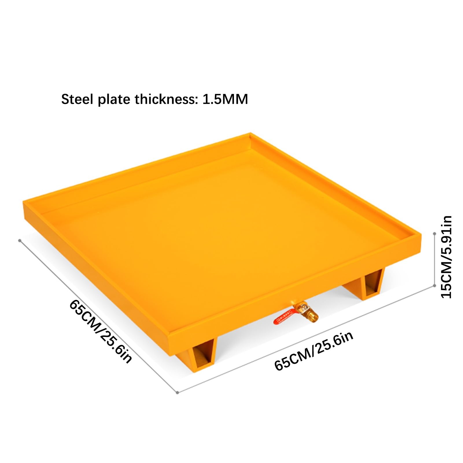 Grande piattaforma di contenimento delle fuoriuscite con scarico, vassoio resistente a prova di perdite per fusti di olio, pallet industriale per depositi e garage, 65 x 65 x 15 cm, soluzione di
