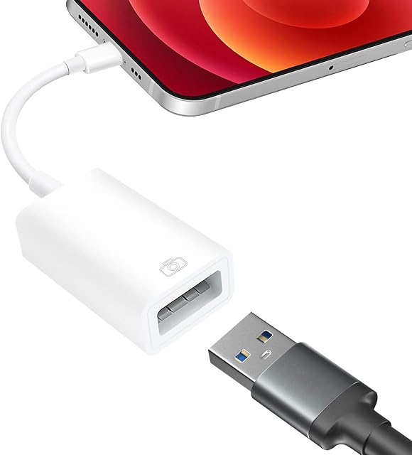 Hearkey Lightn-ing to USB Camera Adapter White Compatible with i-Phone, i-Pad, USB Cable Data Sync Adapter for Camera, Keyboard, Mouse, Card Reader, USB Ethernet Adapter