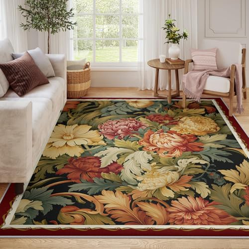 180x240 Alfombra salón Alfombra Bohemia Flores Coloridas Floral Antideslizante Suelo Cocina bajo Mesa Comedor alfombras Lavables Pelo bajo habitación bebé