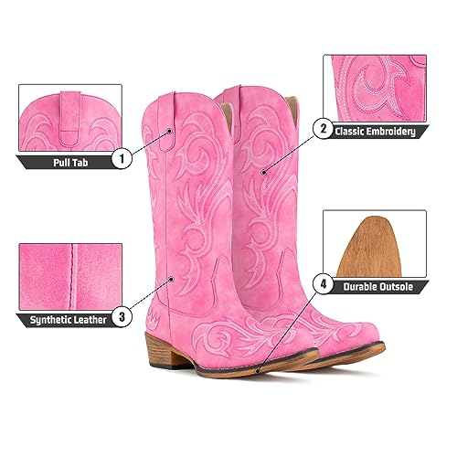 Image of IUV Cowboy Boots For Women Mid Calf Cowgirl Boots Pointy Toe Western Boot