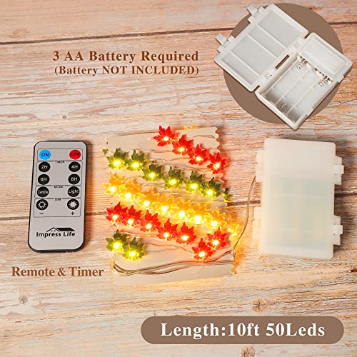 Impress Life Decorating String Lights, 10Ft 40Led Maple Leaf Fairy Light, Battery & Usb Operated With Remote For Harvest, Seasonal Ornaments, Porch, Garlands, Centerpiece Decorations #TOP1