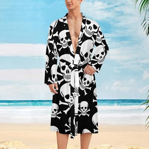 Crossbone Skull Head Mens Nightgown Lightweight Knee Long Bath Robe Spa Bathrobe Loungewear2