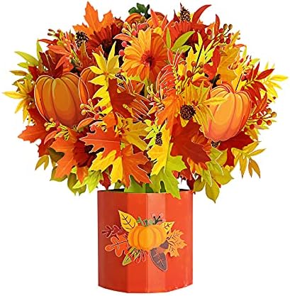 Oritouchpop Autumn Flower Bouquet Pop Up Card -3D Greeting Cards, Pumpkin Paper Bouquet for Friends, Family, Give Thanks, Fall, Happy Thanksgiving, Harvest, Winter, Christmas, All Occasions